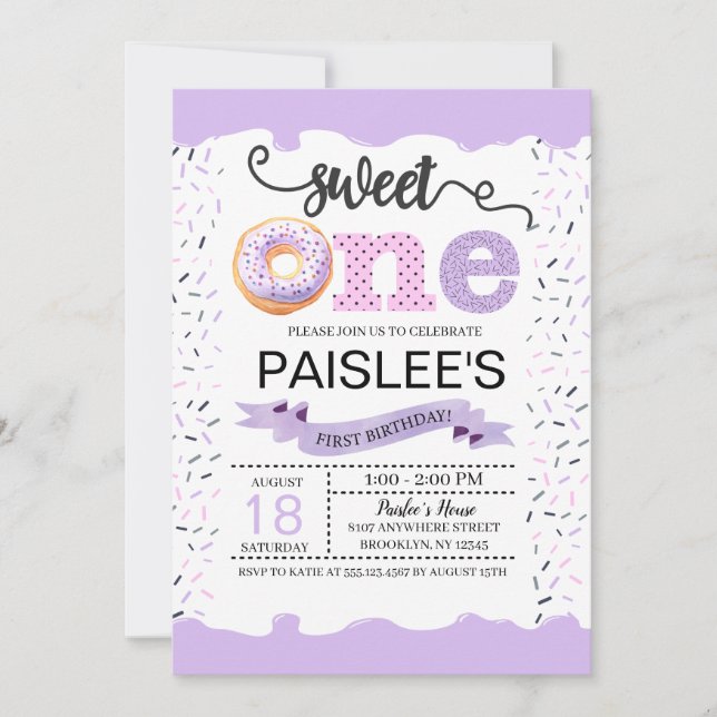 Sweet One First Birthday Invitation (Front)