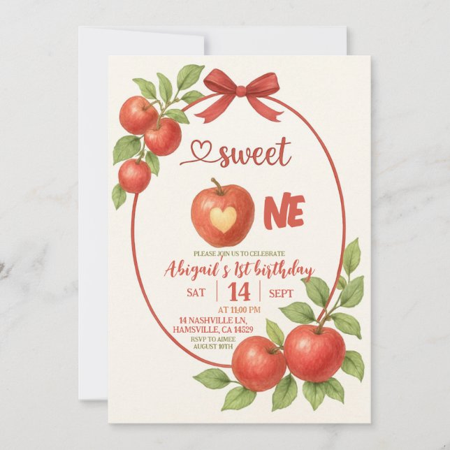 Sweet One First Birthday Invitation Apple Theme Gi (Front)