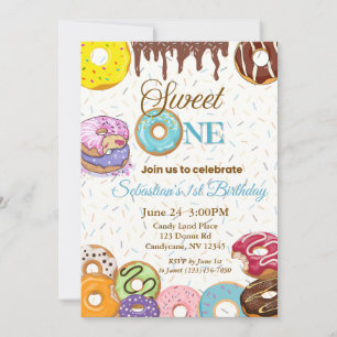 Sweet One First Birthday Invitation- Boy Invitation