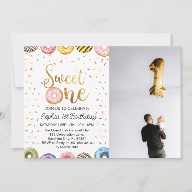  Sweet One First Birthday Invitation, Doughnut 1st Holiday Card (Front)