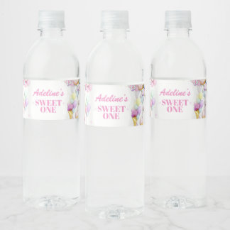 Sweet One First Birthday Photo Water Bottle Label