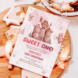 Sweet One First Birthday Pink Gingerbread Invitation