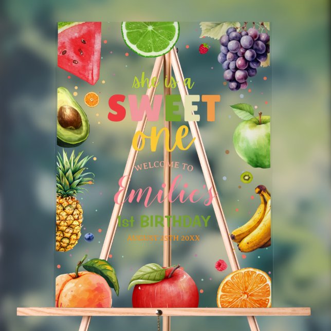 Sweet One Fruit 1st Birthday Bash, Summer Party Acrylic Sign (Neutral)