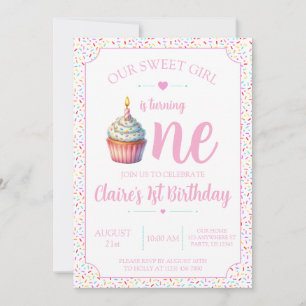 Sweet One Girl 1st Birthday Invitation