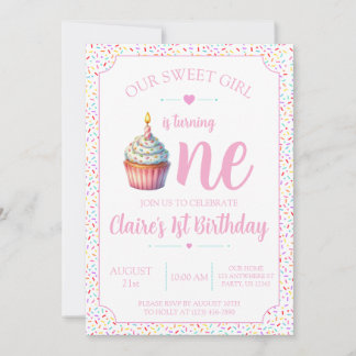 Sweet One Girl 1st Birthday Invitation