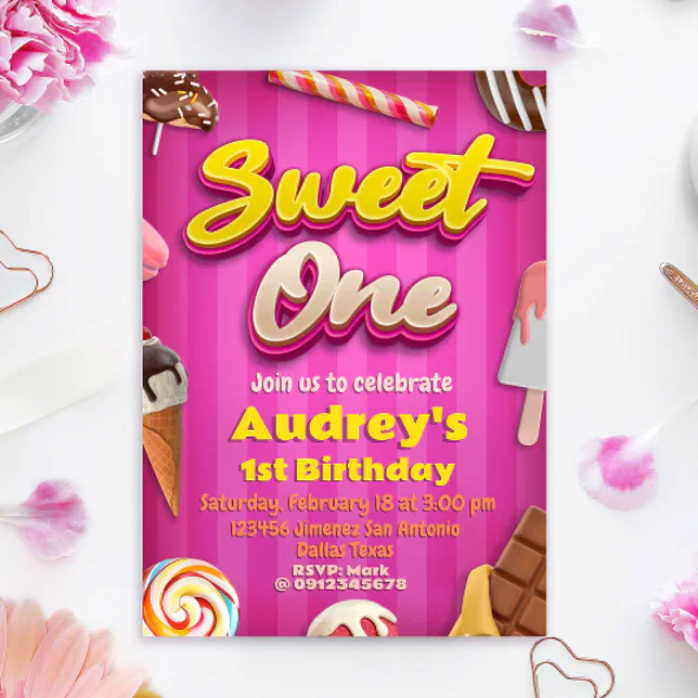 Sweet One - Girl 1st Birthday Invitation | Zazzle