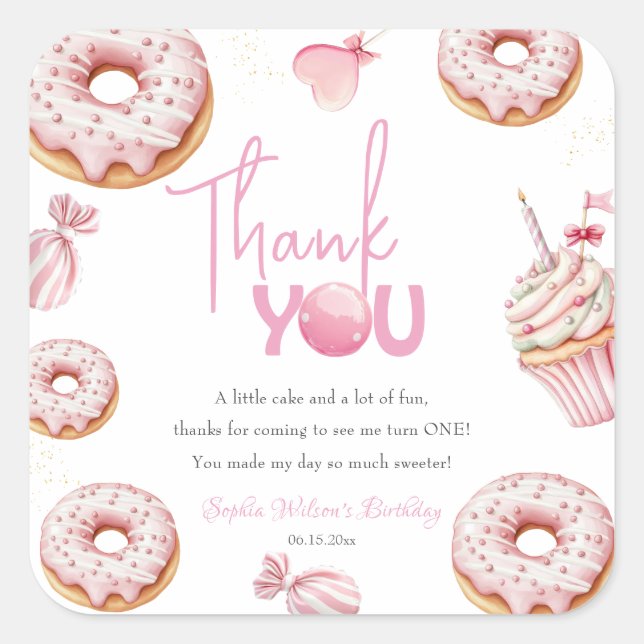 Sweet One Girl 1st Birthday Square Sticker (Front)