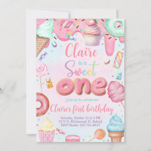 Sweet One girl 1st first birthday invitation. Invitation