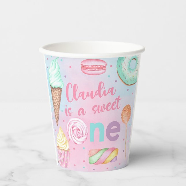 Sweet One girl 1st first birthday party paper cup. Paper Cups (Front)
