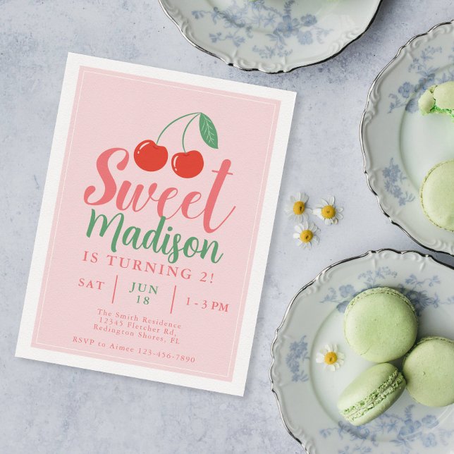 Sweet One Girl Birthday Invitation Cherry Summer (Creator Uploaded)