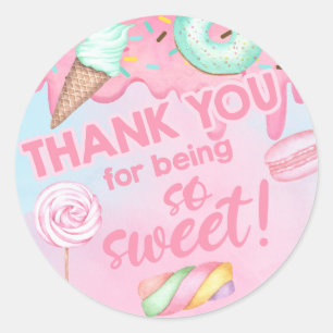 Sweet One girl birthday thank you circle sticker. Classic Round Sticker