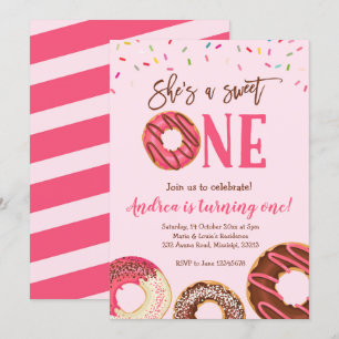 Sweet One Girl Doughnut themed Birthday Invitation
