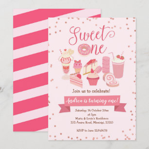 Sweet One Girl Doughnut themed Birthday Invitation