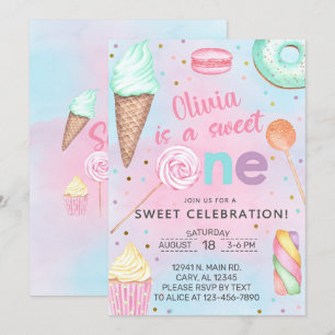 Sweet One girl first, 1st birthday invitation. Inv Invitation