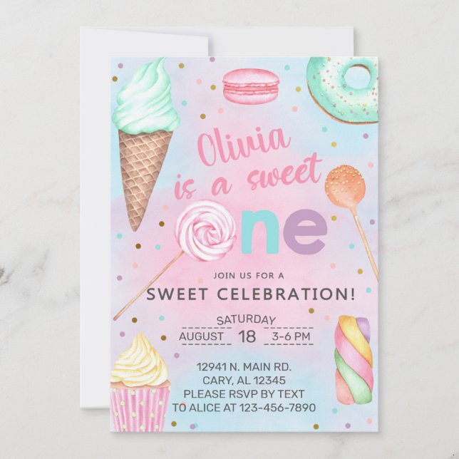 Sweet One girl first, 1st birthday invitation. Invitation (Front)