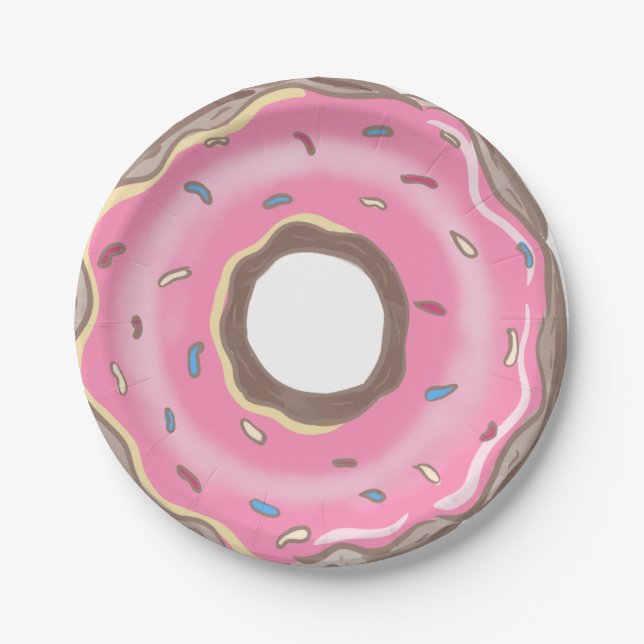 Sweet One Girl Pink Doughnut Birthday  Paper Plate (Front)