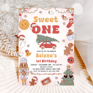 Sweet One Groovy Christmas 1st Birthday Invitation