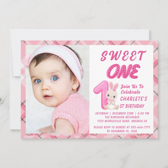 Sweet One Groovy Christmas 1st Birthday Photo pink Invitation (Front)
