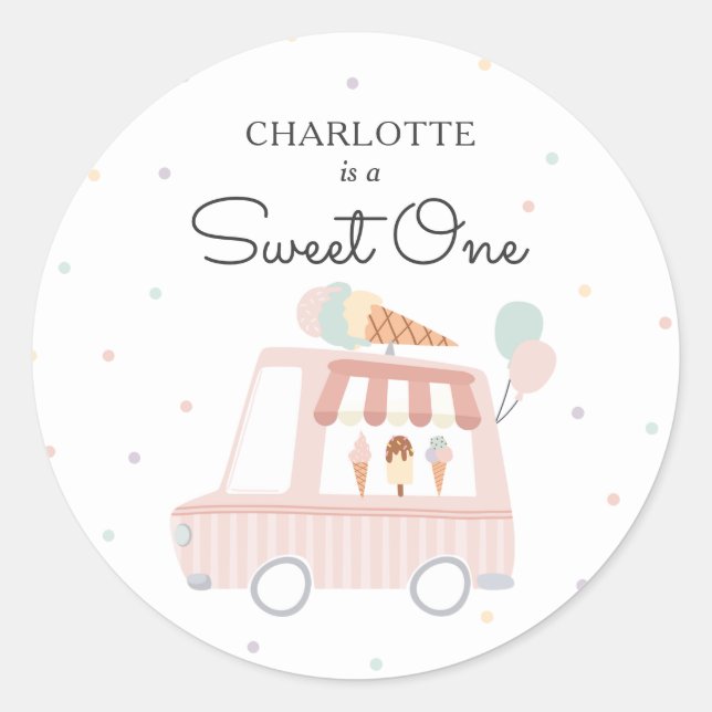 Sweet One Ice Cream 1st Birthday Party Favours Classic Round Sticker (Front)