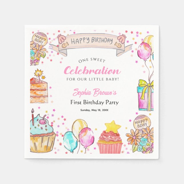 Sweet One Ice Cream 1st Birthday Party  Napkin (Front)