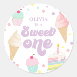Sweet One Ice Cream and Cake 1st Birthday Classic Round Sticker