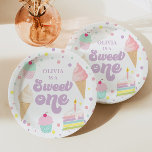 Sweet One Ice Cream and Cake 1st Birthday Paper Plate<br><div class="desc">Sweet One! Ice Cream,  Sprinkles and cake first birthday party plates.</div>