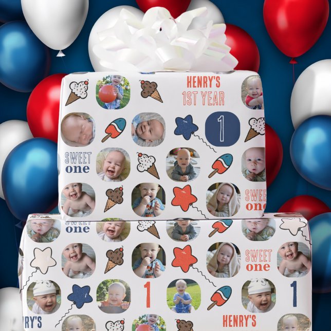 Sweet One Ice Cream Baby's First Birthday Photo Wrapping Paper (Creator Uploaded)