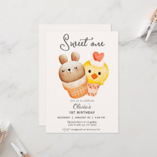 Sweet one ice cream first birthday invitation