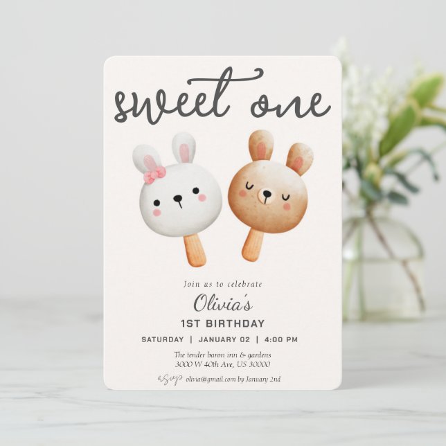 Sweet one ice cream first birthday  invitation (Standing Front)