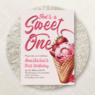 Sweet One Ice Cream Girls 1st Birthday Invitation