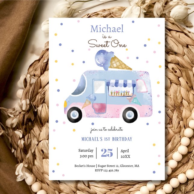 Sweet One ice cream truck first birthday Invitation (Creator Uploaded)