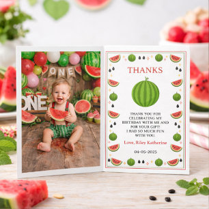 Sweet One in a Melon Watermelon 1st Birthday Party Thank You Card