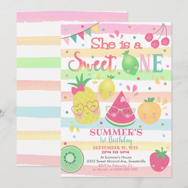 Sweet One Invitation - Fruit Invitation (Front/Back)