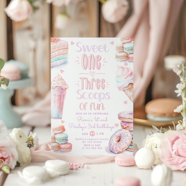 Sweet One joint 1st and 3rd girl Birthday Invitation (Creator Uploaded)