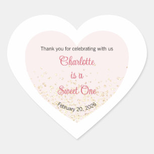 Sweet One Labels, Sweetheart One Party, Heart Sticker