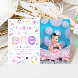 Sweet One Lollipop Candy First Birthday Invitation