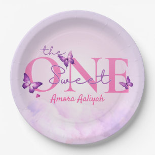 Sweet ONE Pastel Butterfly 1st Birthday Paper Plate