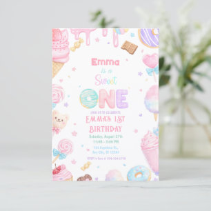 Sweet One Pastel Candy 1st Birthday Invitation