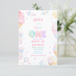 Sweet One Pastel Candy Birthday Party Invitation