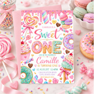 Sweet One Pastel Candy First Birthday Invitation