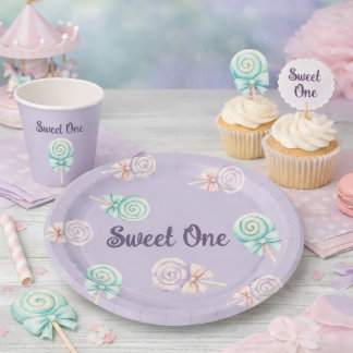 Sweet One Pastel Lollipop First Birthday Paper Plate