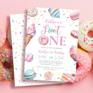 Sweet One Pastel Pink Doughnut Candy First Birthda Invitation