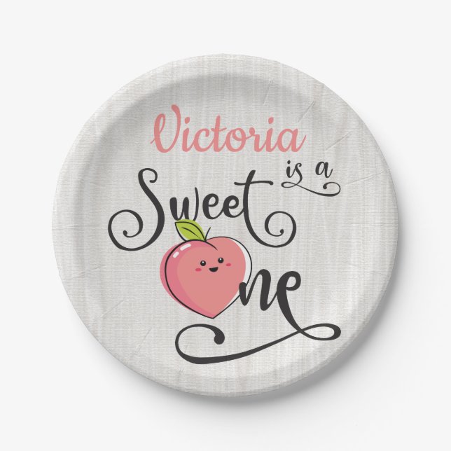 Sweet One Peach Birthday Party paper plates (Front)