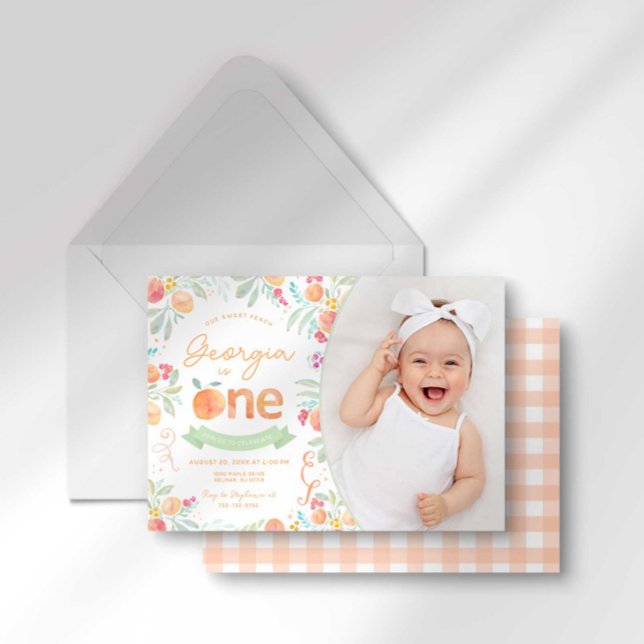 Sweet One Peach First Birthday Invitation (Creator Uploaded)