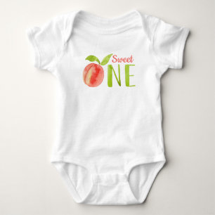 Sweet One Peach Watercolor 1st Birthday Girl  Baby Bodysuit
