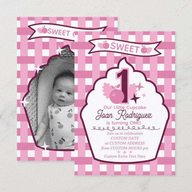Sweet One Photo Invitations Flat Thank You Card (Front/Back)