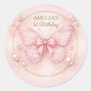 Sweet One Pink Butterfly 1st Birthday Girl Sticker