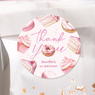 Sweet One Pink Cute Doughnuts Girl 1st Birthday Pa Classic Round Sticker