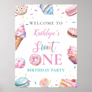 Sweet One Pink Donut Candy 1st Birthday Welcome Poster