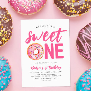 Sweet One Pink Doughnut 1st Birthday Invitation